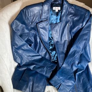blue leather jacket